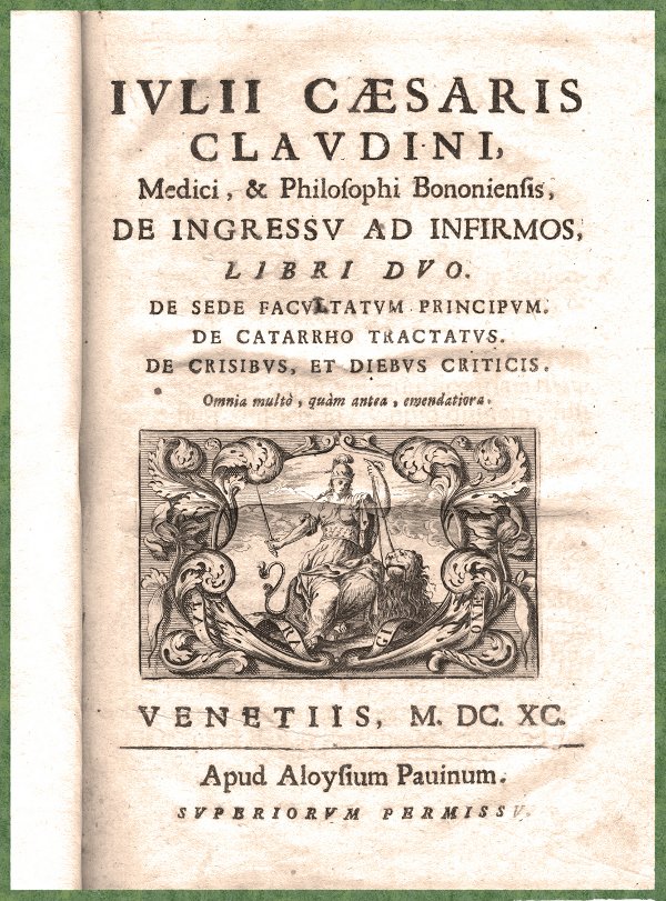 Fig. 6 - Giulio Cesare Claudino contribuisce agli studi dell’epoca con il suo “De Catarrho Tractatus” 