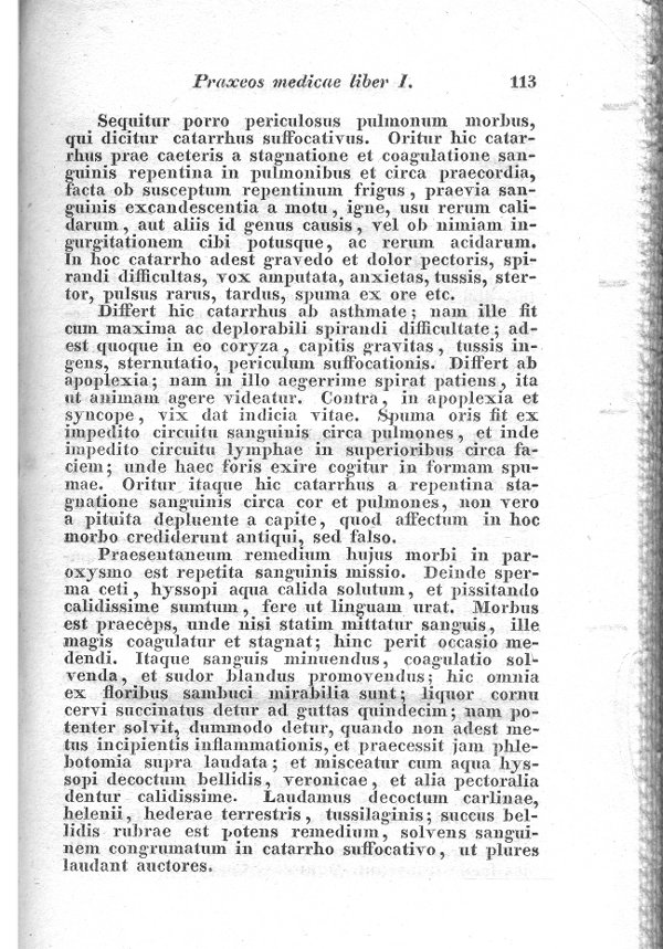 Fig. 7 - La pagina del Baglivi in cui si tratta del “catarrhus suffocativus”